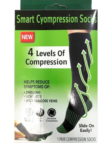 Компресійні гольфи Smart Cyompression Socks високі облягаючі антиварикозні гетри, лікувальні панчохи від варикозу 2 клас компресії чорні S / M