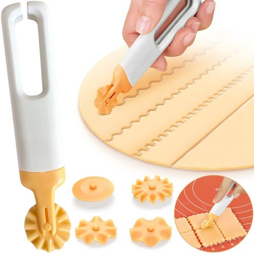 Роликовый нож-резак Cutter Set кухонный кондитерский нож колесо для теста со сменными дисками 15.7 см делитель резак для лапши, пиццы и теста Белый