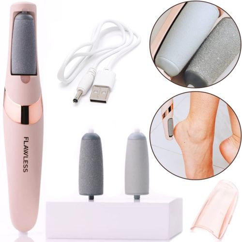 Електрична пилка для ніг Flawless pedi апарат для педикюру і п'ят, акумуляторний електричний прилад пемза для ніг з 2 насадками і USB 3W