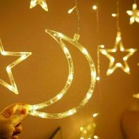 Внутренняя гирлянда штора Луна Звезды Star Moon Style теплый белый 2.5Х1 м 138 LED диодов WW, светодиодная гирлянда-занавес на окно 2.5мх1м 220V
