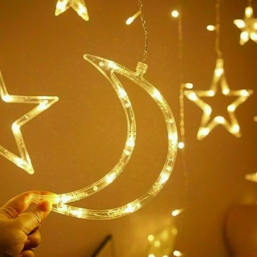 Внутренняя гирлянда штора Луна Звезды Star Moon Style теплый белый 2.5Х1 м 138 LED диодов WW, светодиодная гирлянда-занавес на окно 2.5мх1м 220V