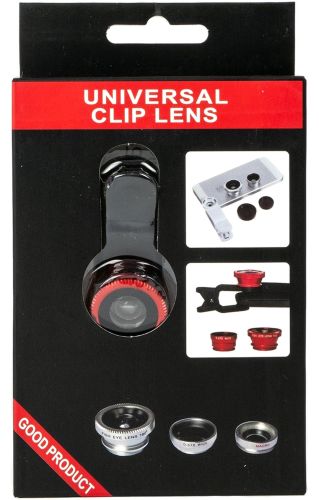 Лінза з прищіпкою для зйомки Fish Eye Lens Y-12 3 в 1 набір об'єктивів для фото і відео на телефон, панорамний риб'яче око макрозйомка Y12 Червоний