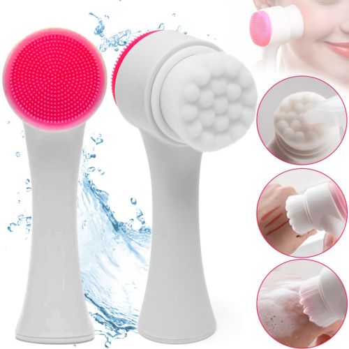 Силіконова щітка для чищення обличчя Dual Face Brush TC-300 2 в 1 двостороння щіточка для делікатного вмивання та очищення шкіри Joko Blend рожева