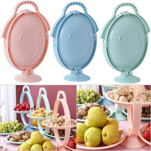 Складна тарілка для фруктів Creative Folding Fruit Plate багаторівнева Фруктовниця менажниця на 3 секції, розкладна підставка для закусок на кухню
