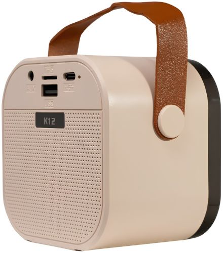 Дитячий бездротовий караоке Speaker K12 Bluetooth 2 в 1 Світлодіодна портативна колонка з мікрофоном, RGB підсвічуванням і Wi-Fi на акумуляторі Бежева