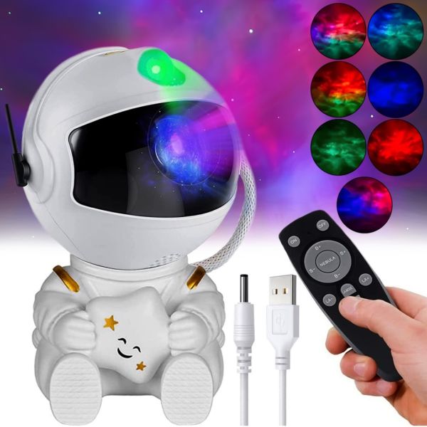 Сидячий лазерний нічник проектор Астронавт із зіркою Astro Star Mini HR-F3 Білий Міні світильник космонавт з проекцією зоряного неба і пультом