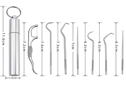 Набор для чистки зубов Dental Toothpick Set 7 в 1 портативный комплект инструментов зубочисток для ухода за полостью рта в металлическом футляре