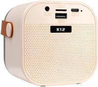 Дитячий бездротовий караоке Speaker K12 Bluetooth 2 в 1 Світлодіодна портативна колонка з мікрофоном, RGB підсвічуванням і Wi-Fi на акумуляторі Бежева