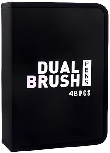 Набір акварельних маркерів-лінерів для малювання Dual Brush 48 шт комплект двосторонніх скетч маркерів кистей на водній основі в пеналі 48 кольорів 