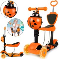 Триколісний дитячий самокат біговел Scooter FYS-2864 Orange 5 в 1 зі складним сидінням, батьківською ручкою і колесами, що світяться Помаранчевий
