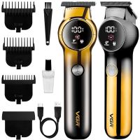 Акумуляторна машинка для стрижки волосся VGR V-989 5W 3 змінні насадки, бездротовий чоловічий тример для окантовки бороди і вусів з LED дисплеєм USB