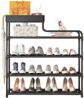 Обувниця з полицею для аксесуарів Araqel Shoe Rack стелаж органайзер для зберігання взуття 60х21х78 см металева стійка на 5 полиць в передпокій Чорна