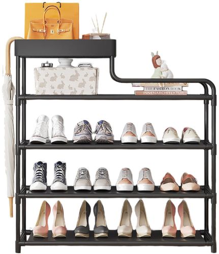 Обувниця з полицею для аксесуарів Araqel Shoe Rack стелаж органайзер для зберігання взуття 60х21х78 см металева стійка на 5 полиць в передпокій Чорна