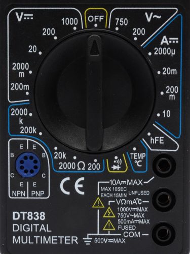 Цифровий мультиметр вольтметр амперметр Digital DT-838 автоматичний ручний тестер сили струму, напруги і опору з дисплеєм DT838