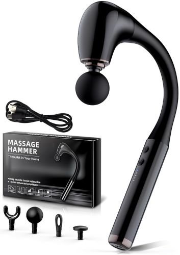 Ручний перкусійний масажер Massage Hammer MP-930 4 насадки, бездротовий вигнутий масажний пістолет для всього тіла на акумуляторі JA-G4