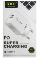 Мережевий зарядний пристрій Fast Charge USB Type-C UKC PD-889 Black блок живлення на 2 порти, адаптер зарядка для телефону смартфона Android Чорний