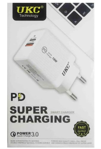 Мережевий зарядний пристрій Fast Charge USB Type-C UKC PD-889 Black блок живлення на 2 порти, адаптер зарядка для телефону смартфона Android Чорний