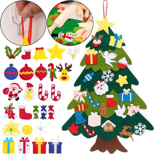 Фетровий новорічна ялинка Зроби сам DIY Christmas Tree BF-01 25 аксесуарів на липучках, Різдвяна ялинка 100x70 см своїми руками на стіну