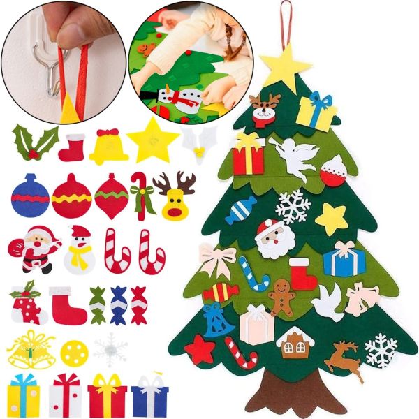 Фетровий новорічна ялинка Зроби сам DIY Christmas Tree BF-01 25 аксесуарів на липучках, Різдвяна ялинка 100x70 см своїми руками на стіну