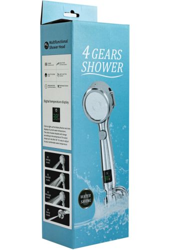 Лейка для душа с индикатором температуры Multifunctional Shower Head душевая гарнитура 4 режима струи, турбо насадка с LED дисплеем и переключателем