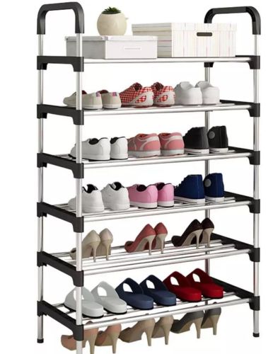 Напольная полка органайзер Shoe Rack Rias RD-9005 для хранения обуви 6 ярусов, Стойка этажерка на 6 секций полок 115x56x30 см из стали Серебристая