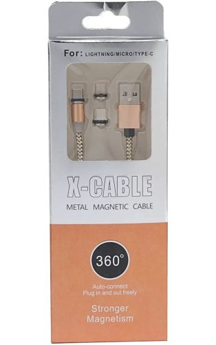 Магнітна зарядка для телефону Hoco X - cable Magnetic 3 в 1 круглий USB кабель micro lightning type-c 1 м шнур з LED підсвічуванням M3 для Android IOS