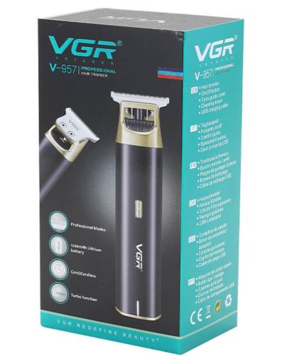 Професійна бездротова машинка VGR V-957 для стрижки волосся і бороди, акумуляторний USB тример для окантовки і догляду за бородою і вусами V 957