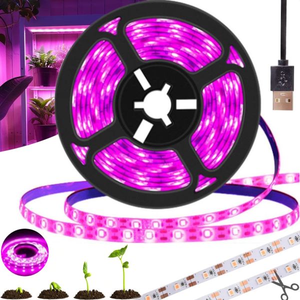 Світлодіодна фитолента GrowLight 5V USB 2835 для вирощування кімнатних рослин 2 м, гнучка LED стрічка підсвічування повного спектру для росту розсади