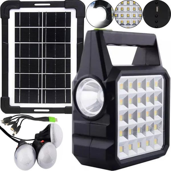 Автономна Сонячна зарядна станція Solar Gdlite GD-105 Power Bank з сонячною панеллю і 3 LED лампочки, Прожектор ліхтар з функцією повербанка