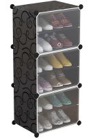 Складаний шафа органайзер для взуття Storage Cube Cabinet D1 - 3 42х32х95см Пластикова тумба з дверцятами на 3 секції і 6 поличок для одягу Чорна