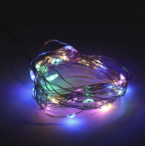 Внутренняя цветная гирлянда Роса RGB 5 м нить капля росы на медной проволоке 50 диодов, LED светодиодная новогодняя гирлянда-нить на батарейках M