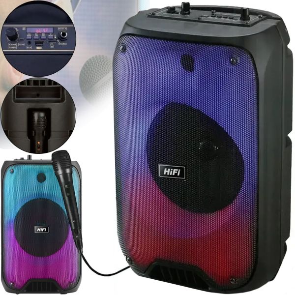 Бездротова Bluetooth колонка TMG HiFi RX-6168 10w з мікрофоном і RGB LED підсвічуванням, акумуляторна блютуз акустика USB AUX для Android IOS Чорна
