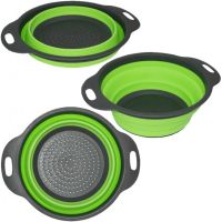 Складні силіконові кошики Kitchen Craft W-86 для овочів і фруктів, комплект з 2 штук, набір друшляків зі зливом для миття 24.5 см, 29 см