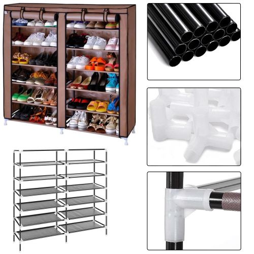 Тканинна шафа для взуття Shoe Cabinet YQF-2266 на 6 полиць, Подвійна складна тканинна полиця, пилозахищений каркасний для зберігання K66, 2712 MG-222