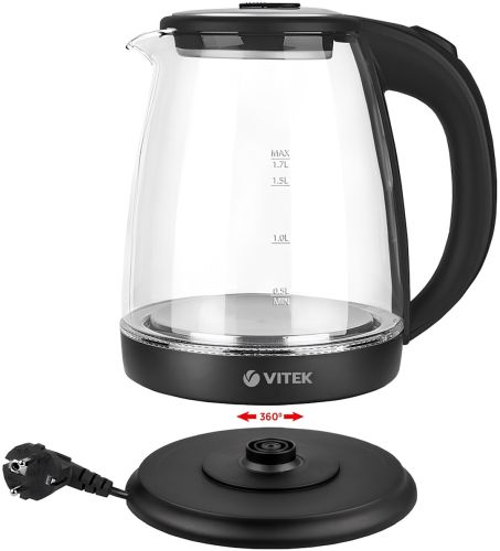 Електрочайник Bitek BT - 3110 на 1.8 л дисковий скляний електричний чайник з LED підсвічуванням, індикатором роботи і автовідключенням Бітек 2400W