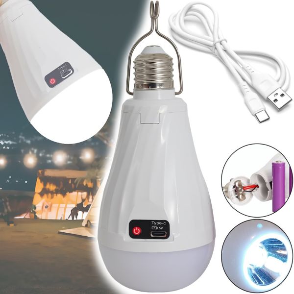 Світлодіодна кемпінгова лампочка Світильник LED Emergency Lamp Z-725 15W аварійний світильник в патрон E27 з акумулятором 18650 і гачком CK8039