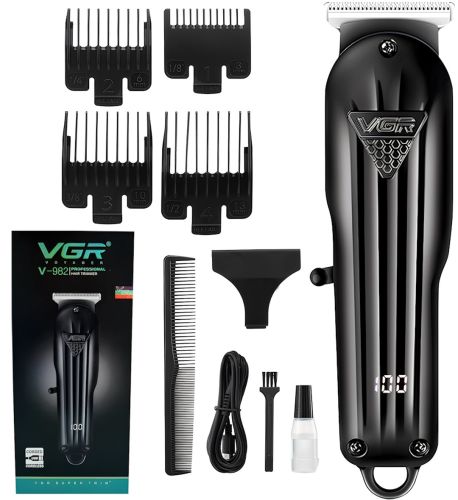 Аккумуляторная машинка для стрижки волос VGR V-982 4 сменные насадки, беспроводной мужской триммер для окантовки бороды и усов с LED дисплеем USB