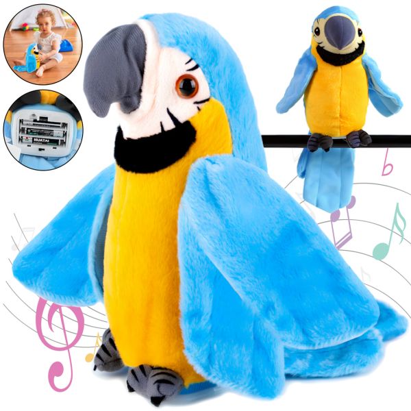 Інтерактивний папуга Talking Parrot K14802-3 22 см дитяча м'яка музична іграшка, повторюшка з мікрофоном на батарейках Блакитна, що говорить