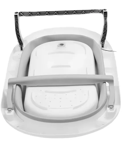 Складна дитяча ванна для купання Smart Babyhood BH-334G розкладна ванночка для немовлят з LED термометром, подушкою і ручкою для душу Сіра