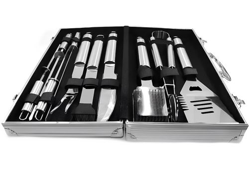 Набор для мангала в кейсе BBQ Tools Set AL-10 10 в 1 43х21х8 см шашлычный комплект из нержавеющей стали для гриля и барбекю в алюминиевом чемодане