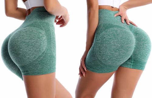 Женские бесшовные шорты Lifting Yoga Shorts XZY8855 утягивающие спортивные велосипедки с высокой талией и эффектом пуш ап для фитнеса Зеленые S-XXL