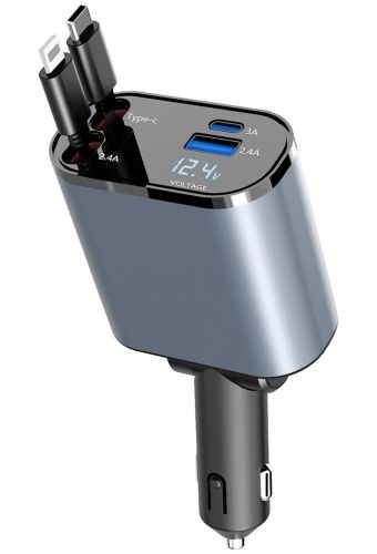 Автомобільний зарядний пристрій Super Fast Charge PT16 з вольтметром type c lightning 4 в 1 120 W FM трансмітер, модулятор в авто від прикурювача
