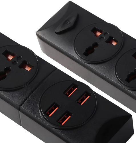 Мережевий подовжувач Power Socket BKL-01 2500W 3.4А на 2 розетки 4 USB 2 м фільтр перенесення з вимикачем для підключення приладів до мережі Чорний