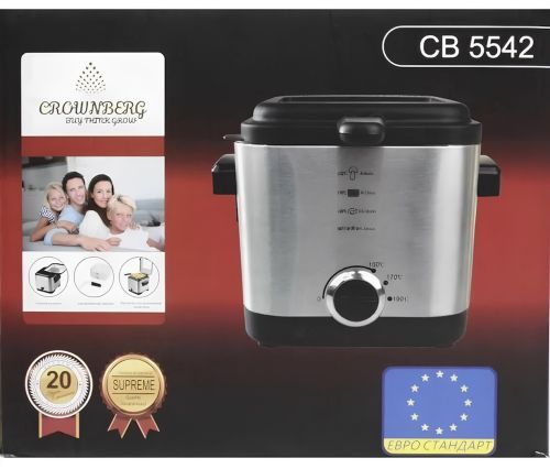 Фритюрниця Crownberg CB-5542 на 1.5 л 1200 W кухонний пристрій зі знімною чашею для приготування і смаження картоплі фрі, нагетсів