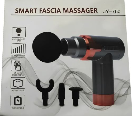 М'язовий ударний масажер Smart fascia Massager JY-760 4 насадки, ручний перкусійний вібромасажер пістолет для м'язів тіла на акумулятор JY760