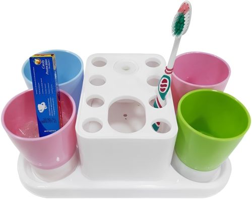 Органайзер для зубних щіток з дозатором пасти Happy Family Wash Gargle Suit RY-808 настільний тримач підставка на 4 склянки для аксесуарів Білий