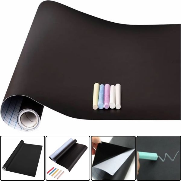 Настінна плівка для малювання крейдою Black Board Sticker GS-0668 200x60 см + 5 крейди, самоклеюча дитяча художня наклейка на стіну 