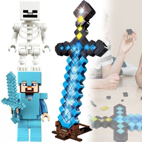 Дитячий конструктор Minecraft My World 6071 на 1441 LED деталей, світловий алмазний меч з підсвічуванням і фігурками Стів і Скелет Майнкрафт від 6 років