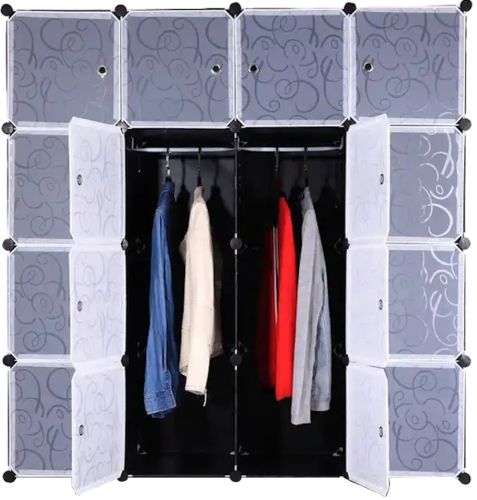 Складаний шафа органайзер для речей Storage Cube Cabinet МР 416-102 146х37х146 см Пластикова тумба на 16 секцій поличка для одягу та взуття Чорна