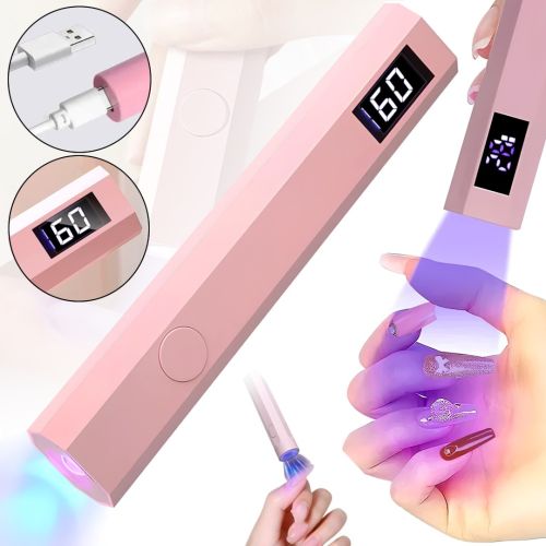 Ультрафіолетова портативна УФ лампа Handheld UV LED Lamp USB 1-44 3W для манікюру, ручна бездротова для сушіння гель лаку на акумуляторі Рожева